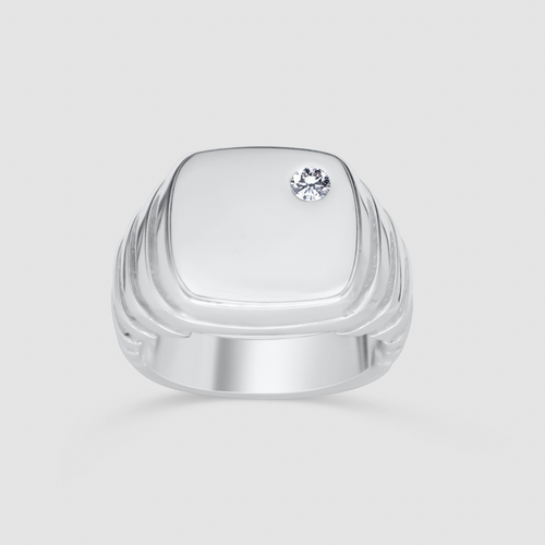 Square growth silver signet ring white sapphire 